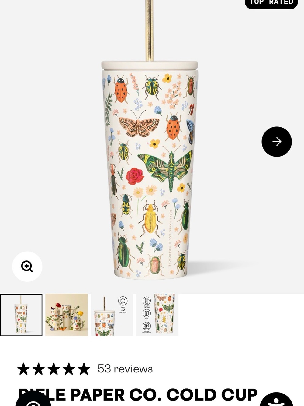 RIFLE PAPER CO. COLD CUP
INSULATED TUMBLER WITH STRAW + matching gift bag - Picture 5 of 6